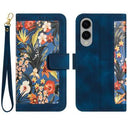 Samsung Galaxy S25 Edge Blomstret pung etui med plads til kort - mørkeblå