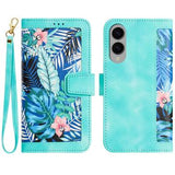 Samsung Galaxy S25 Edge Blomstret pung etui med kortholdere - grøn