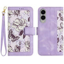Samsung Galaxy S25 Edge Blomstret pung etui med kortholdere - lyslilla