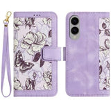 Samsung Galaxy S25 Edge Blomstret pung etui med kortholdere - lyslilla
