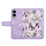Samsung Galaxy S25 Edge Blomstret pung etui med kortholdere - lyslilla