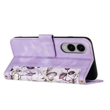 Samsung Galaxy S25 Edge Blomstret pung etui med kortholdere - lyslilla