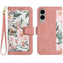 Samsung Galaxy S25 Edge Blomstret pung etui med kortholdere - pink