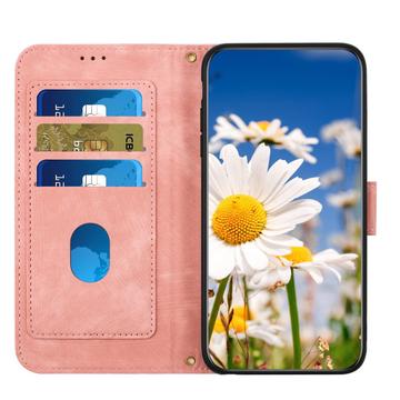 Samsung Galaxy S25 Edge Blomstret pung etui med kortholdere - pink