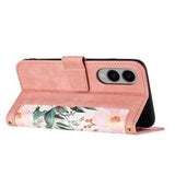 Samsung Galaxy S25 Edge Blomstret pung etui med kortholdere - pink