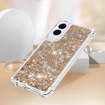 Samsung Galaxy S25 Edge Glitter Quicksand TPU Cover - Guldhjerter