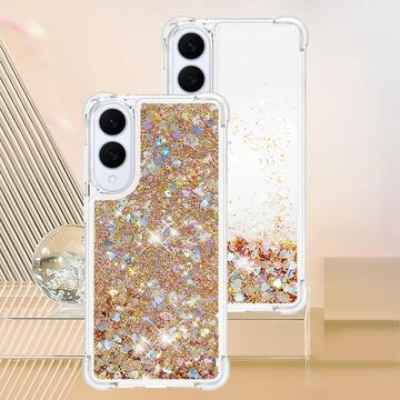 Samsung Galaxy S25 Edge Glitter Quicksand TPU Cover - Guldhjerter