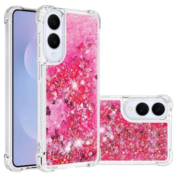 Samsung Galaxy S25 Edge Glitter Quicksand TPU Cover - Lyserøde hjerter