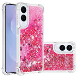 Samsung Galaxy S25 Edge Glitter Quicksand TPU Cover - Lyserøde hjerter