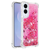 Samsung Galaxy S25 Edge Glitter Quicksand TPU Cover - Lyserøde hjerter