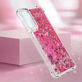 Samsung Galaxy S25 Edge Glitter Quicksand TPU Cover - Lyserøde hjerter