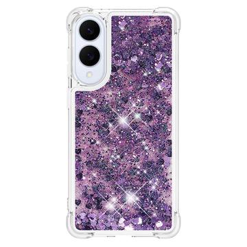 Samsung Galaxy S25 Edge Glitter Quicksand TPU Cover - Lilla hjerter