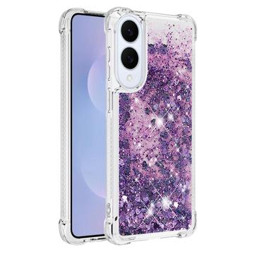 Samsung Galaxy S25 Edge Glitter Quicksand TPU Cover - Lilla hjerter