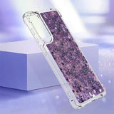 Samsung Galaxy S25 Edge Glitter Quicksand TPU Cover - Lilla hjerter