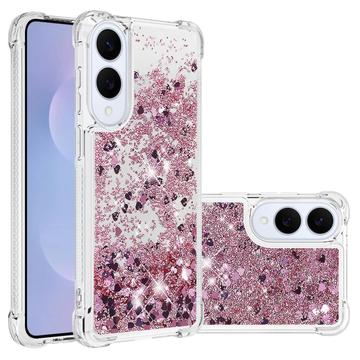 Samsung Galaxy S25 Edge Glitter Quicksand TPU Cover - Rosaguld hjerter