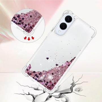 Samsung Galaxy S25 Edge Glitter Quicksand TPU Cover - Rosaguld hjerter