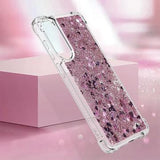 Samsung Galaxy S25 Edge Glitter Quicksand TPU Cover - Rosaguld hjerter