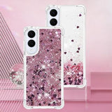 Samsung Galaxy S25 Edge Glitter Quicksand TPU Cover - Rosaguld hjerter