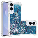 Samsung Galaxy S25 Edge Glitter Quicksand TPU Cover - Blå hjerter