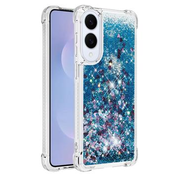 Samsung Galaxy S25 Edge Glitter Quicksand TPU Cover - Blå hjerter