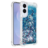 Samsung Galaxy S25 Edge Glitter Quicksand TPU Cover - Blå hjerter