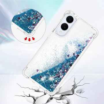 Samsung Galaxy S25 Edge Glitter Quicksand TPU Cover - Blå hjerter