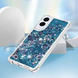 Samsung Galaxy S25 Edge Glitter Quicksand TPU Cover - Blå hjerter