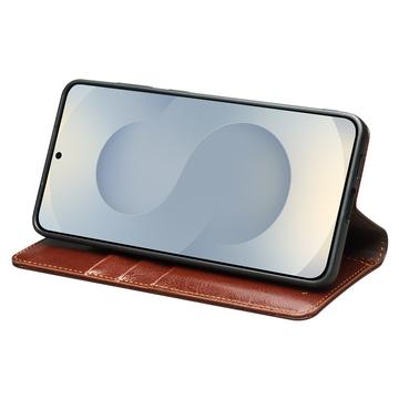 Samsung Galaxy S25 Edge Qialino Classic Læderpung - Mørkebrun