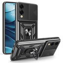 Samsung Galaxy S25 Edge Roterende Ring Hybrid Cover med Kameraskjold - Sort