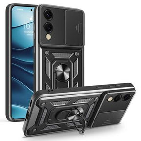Samsung Galaxy S25 Edge Roterende Ring Hybrid Cover med Kameraskjold - Sort