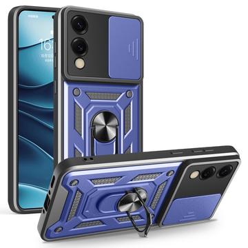 Samsung Galaxy S25 Edge Roterende Ring Hybrid Cover med Kameraskjold - Blå