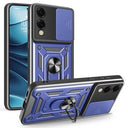 Samsung Galaxy S25 Edge Roterende Ring Hybrid Cover med Kameraskjold - Blå