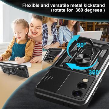 Samsung Galaxy S25 Edge Roterende Ring Hybrid Cover med Kameraskjold - Blå