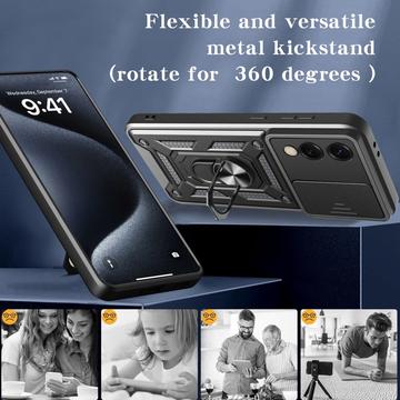 Samsung Galaxy S25 Edge Roterende Ring Hybrid Cover med Kameraskjold - Blå