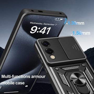 Samsung Galaxy S25 Edge Roterende Ring Hybrid Cover med Kameraskjold - Blå