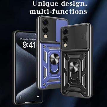 Samsung Galaxy S25 Edge Roterende Ring Hybrid Cover med Kameraskjold - Rød