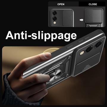 Samsung Galaxy S25 Edge Roterende Ring Hybrid Cover med Kameraskjold - Rød