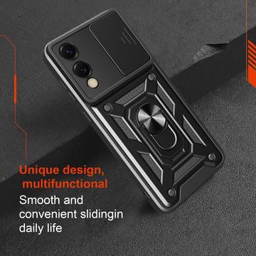 Samsung Galaxy S25 Edge Roterende Ring Hybrid Cover med Kameraskjold - Rød