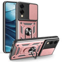 Samsung Galaxy S25 Edge Roterende Ring Hybrid Cover med Kameraskjold - Rødguld