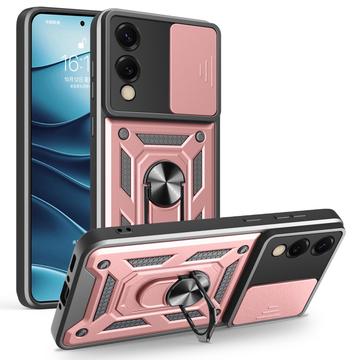 Samsung Galaxy S25 Edge Roterende Ring Hybrid Cover med Kameraskjold - Rødguld