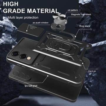 Samsung Galaxy S25 Edge Roterende Ring Hybrid Cover med Kameraskjold - Rødguld