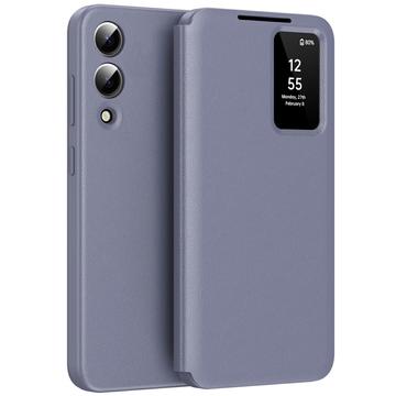 Samsung Galaxy S25 Edge Smart Clear View Flip etui med kortplads - grå-lilla