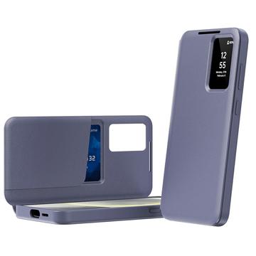 Samsung Galaxy S25 Edge Smart Clear View Flip etui med kortplads - grå-lilla