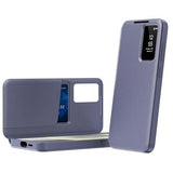 Samsung Galaxy S25 Edge Smart Clear View Flip etui med kortplads - grå-lilla