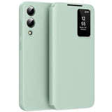 Samsung Galaxy S25 Edge Smart Clear View Flip etui med kortplads - Lysegrøn