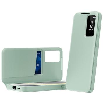 Samsung Galaxy S25 Edge Smart Clear View Flip etui med kortplads - Lysegrøn