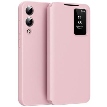 Samsung Galaxy S25 Edge Smart Clear View Flip etui med kortplads - Pink