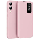 Samsung Galaxy S25 Edge Smart Clear View Flip etui med kortplads - Pink