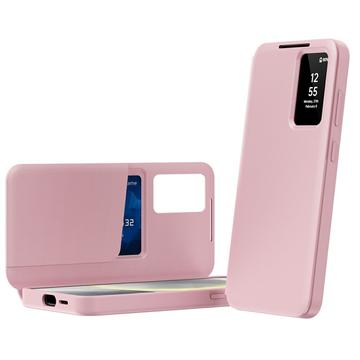 Samsung Galaxy S25 Edge Smart Clear View Flip etui med kortplads - Pink