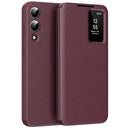 Samsung Galaxy S25 Edge Smart Clear View Flip etui med kortplads - Vinrød